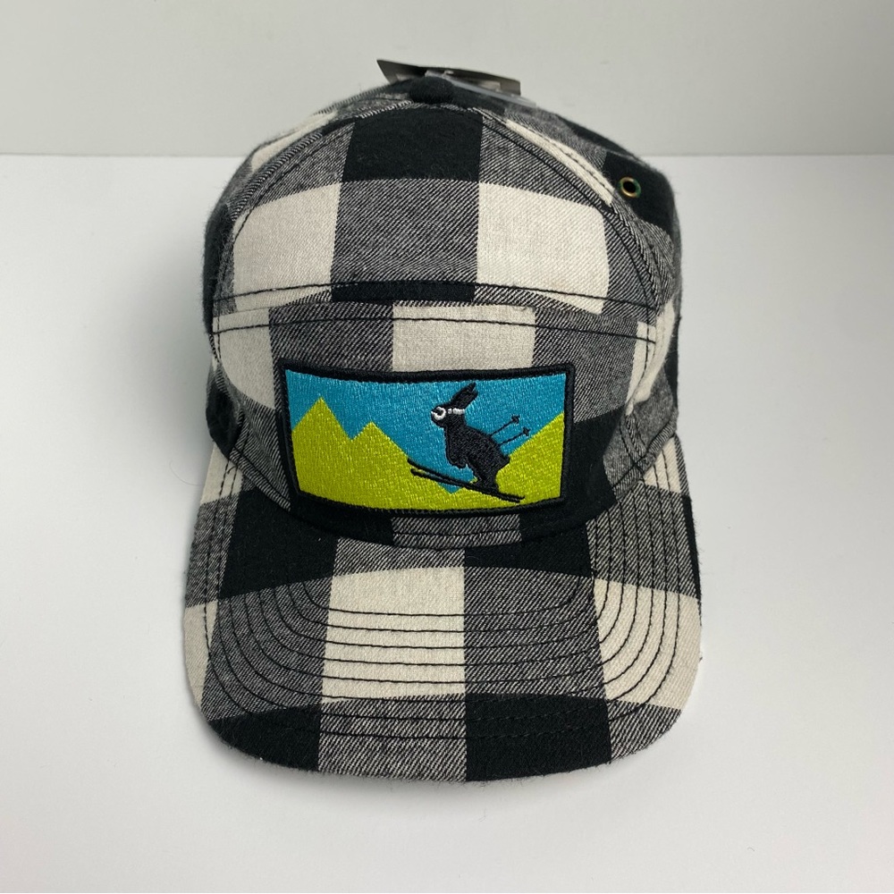NWT Pistil Ski Bunny Patch Black White Check Flannel Hat Adjustable One Size